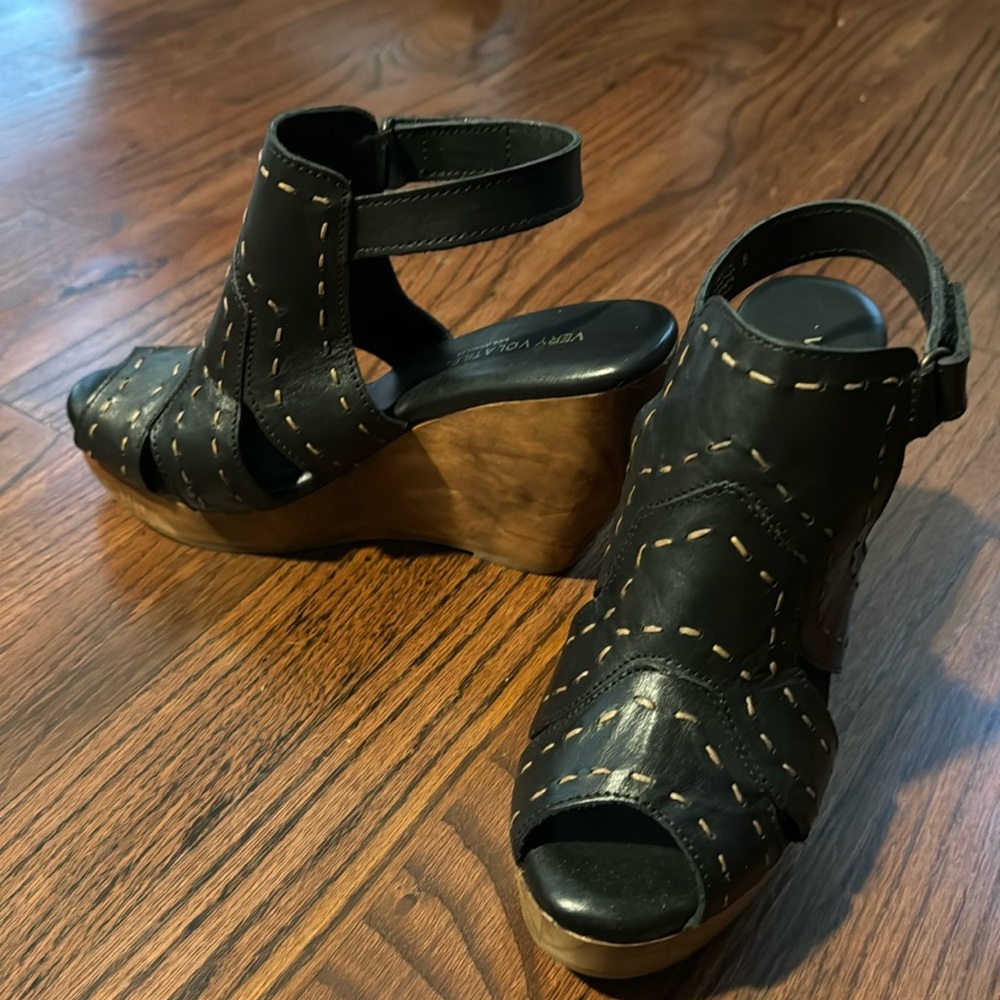 Very Volatile Genuine Black Leather Wedge